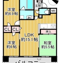 アンピール箱崎　8階部分　3LDK 画像1